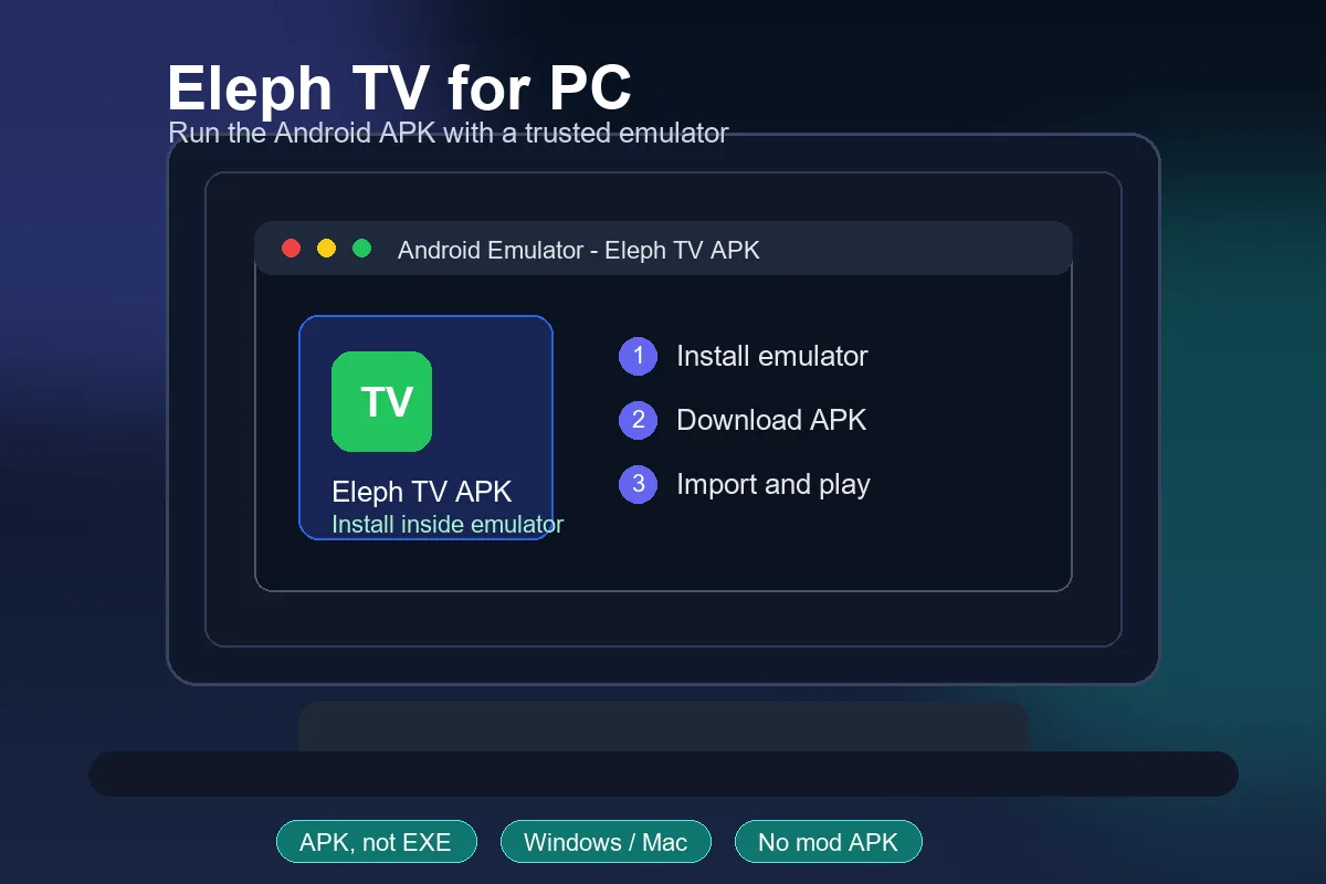 노트북 화면의 Eleph TV for PC 에뮬레이터 설치 가이드