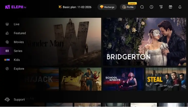 Live-Sender und Streaming-Oberfläche von Eleph TV APK